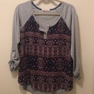 Mixed fabric Henley top